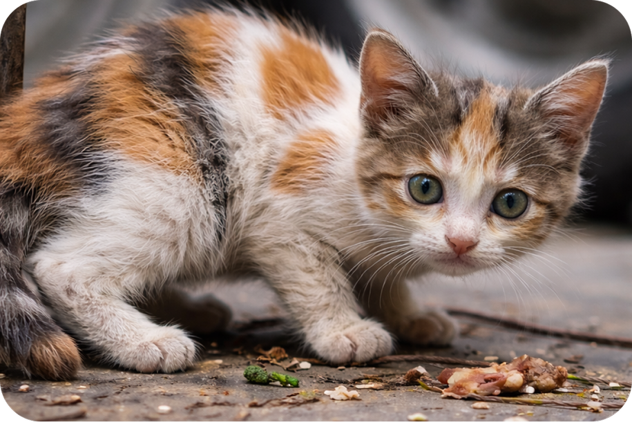 Schattig driekleurig kitten — symbool van zorg en veiligheid